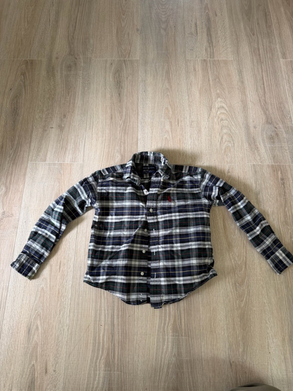 Ralph Lauren Boys Plaid Button-Down Shirt - Navy & White
